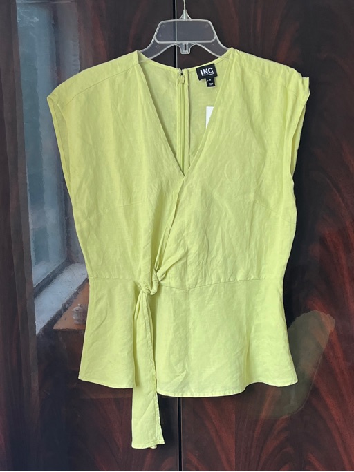 Linen Blend Sleeveless Peplum Green Top